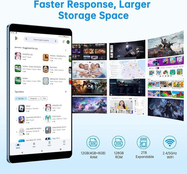 Alt view image 4 of 5 - Topsand 2025 8.7 inch Android 14 Tablet Slim & Light Mini Tablets with 16MP Camera Octa-core Processor 12GB RAM + 128GB ROM 1340 * 800 HD IPS Display Small Tablet with GPS, 2.4G/5G WiFi BT5