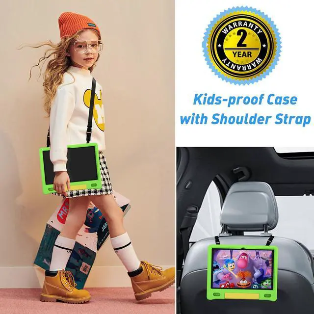 Alt view image 3 of 5 - VNEIMQN Kids Tablet, 10.1 Inch Tablet for Kids, Android 14, 64GB, Octa-Core CPU, WiFi, Big Battery, Kids Conten, Parental Control, HD Display Children Age 3-12, Bluetooth, Green Shockproof Case