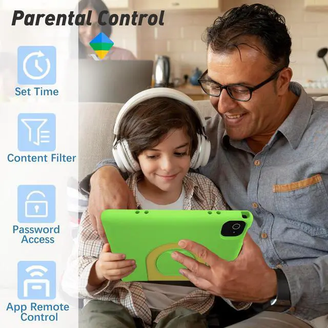 Alt view image 5 of 5 - VNEIMQN Kids Tablet, 10.1 Inch Tablet for Kids, Android 14, 64GB, Octa-Core CPU, WiFi, Big Battery, Kids Conten, Parental Control, HD Display Children Age 3-12, Bluetooth, Green Shockproof Case