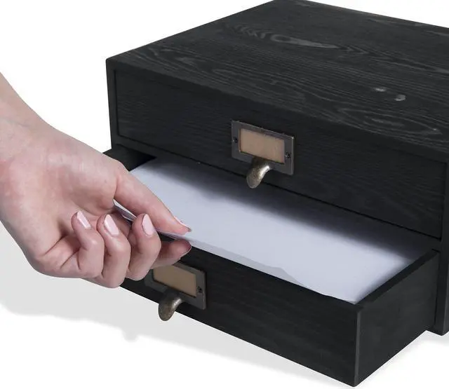 Alt view image 4 of 5 - Wallniture Home Office Desk Organizer - Wooden 2 Drawer Under Monitor Stand - Printer Platform - Paper Holder Black