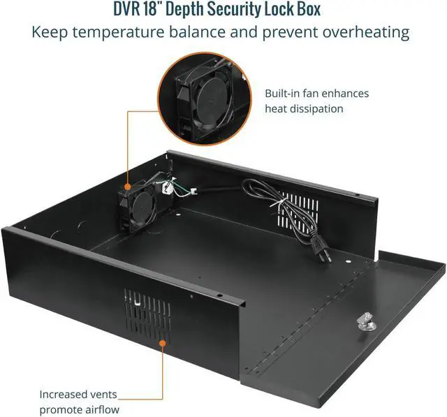 Alt view image 3 of 5 - Tecmojo DVR Lock Box with Fan, Heavy Duty Electronics Security Box for NVR, POE Switch, Document, Metal Security Storage in Stores, Office, Home(18×18×5in)
