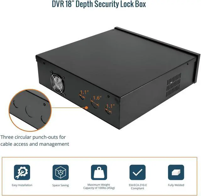 Alt view image 5 of 5 - Tecmojo DVR Lock Box with Fan, Heavy Duty Electronics Security Box for NVR, POE Switch, Document, Metal Security Storage in Stores, Office, Home(18×18×5in)