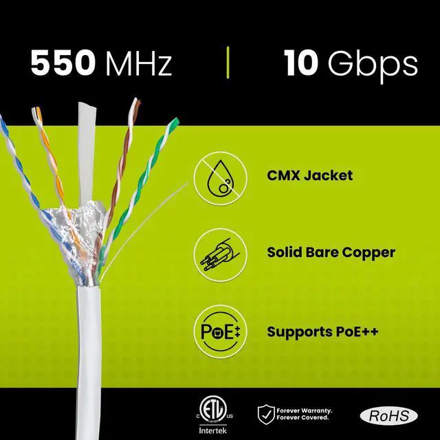 Alt view image 2 of 5 - trueCABLE Cat6 Outdoor, Unshielded UTP, 1000ft, UV Resistant, CMX Rated, White, 23AWG Solid Bare Copper, 550MHz, PoE++ (4PPoE), ETL Listed, Bulk Ethernet Cable