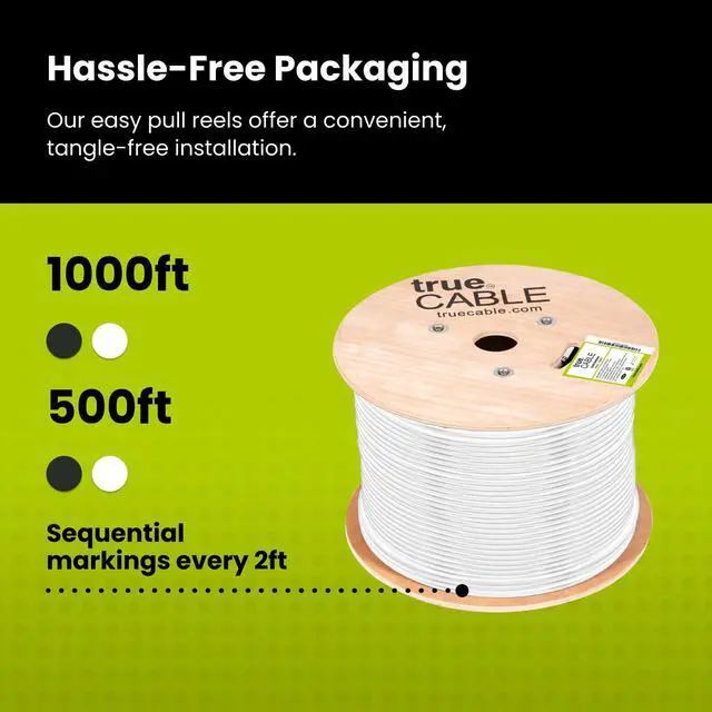 Alt view image 5 of 5 - trueCABLE Cat6 Outdoor, Unshielded UTP, 1000ft, UV Resistant, CMX Rated, White, 23AWG Solid Bare Copper, 550MHz, PoE++ (4PPoE), ETL Listed, Bulk Ethernet Cable