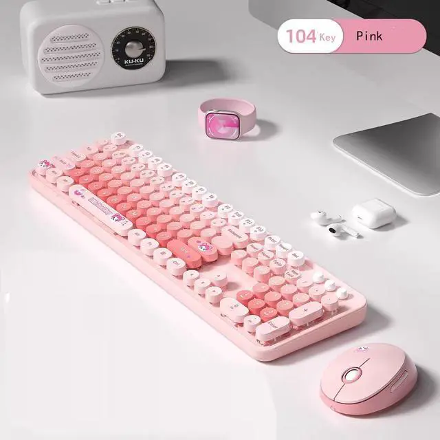 Alt view image 5 of 5 - 2.4G USB Wireless Keyboard and Mouse Combo, Multi-Color Typewriter Style Round Keycap, Cute Candy Colors, Compatible with Notebook, PC (Pink-B)