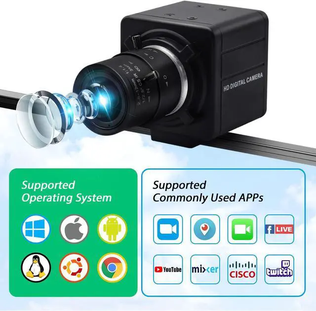 Alt view image 3 of 5 - 1080P USB Camera with Zoom 2.8-12mm Webcam Variable Focus PC Camera High Speed Mini UVC USB2.0 USB with Camera for Computer Industrial Video Close-up Camera 100fps 60fps Varifocal Lens Web Camera
