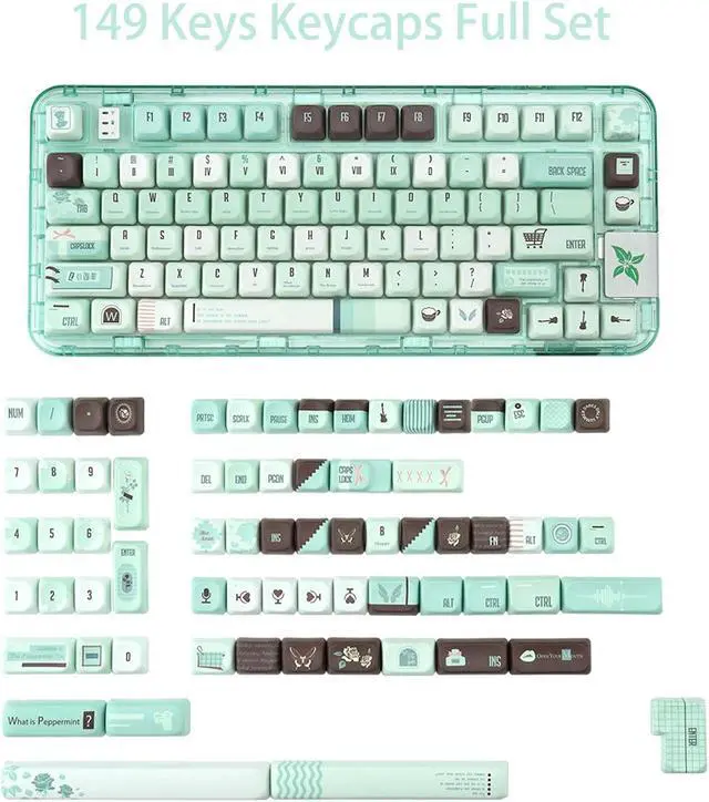 Alt view image 2 of 4 - TIMSEKER 149 Keys PBT SOA Profile Green Keycaps, Dye Sub Custom Keycaps Set, B Keys Split Spacebar Round Cute Matcha Keycaps for Cherry Mx Switches ANSI/ISO Alice Mechanical Keyboard