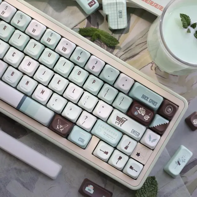 Alt view image 3 of 4 - TIMSEKER 149 Keys PBT SOA Profile Green Keycaps, Dye Sub Custom Keycaps Set, B Keys Split Spacebar Round Cute Matcha Keycaps for Cherry Mx Switches ANSI/ISO Alice Mechanical Keyboard