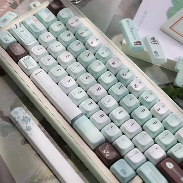 Alt view image 4 of 4 - TIMSEKER 149 Keys PBT SOA Profile Green Keycaps, Dye Sub Custom Keycaps Set, B Keys Split Spacebar Round Cute Matcha Keycaps for Cherry Mx Switches ANSI/ISO Alice Mechanical Keyboard