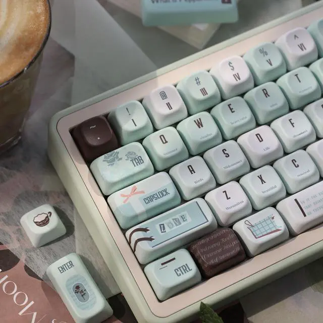 Main image of TIMSEKER 149 Keys PBT SOA Profile Green Keycaps, Dye Sub Custom Keycaps Set, B Keys Split Spacebar Round Cute Matcha Keycaps for Cherry Mx Switches ANSI/ISO Alice Mechanical Keyboard