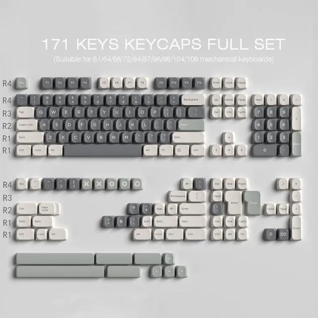 Alt view image 3 of 5 - TYRIXKI PBT Double Shot Keycaps 172 Keys YMK Profile Keycaps, Classic Retro White Grey Dye Sublimation Cool Custom Keycaps for Cherry Gateron MX Swithes Mechanical Keyboards