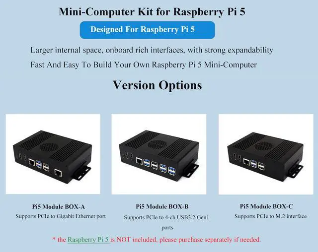 Alt view image 2 of 5 - UeeKKoo Mini PC Case for Raspberry Pi 5, Dual 4K HDMI Output, PCIe to 4-CH USB 3.2 Adapter, Aluminum Alloy Case with PCIe Extending to 4-CH USB3.2 Gen1 Ports (10 Items)