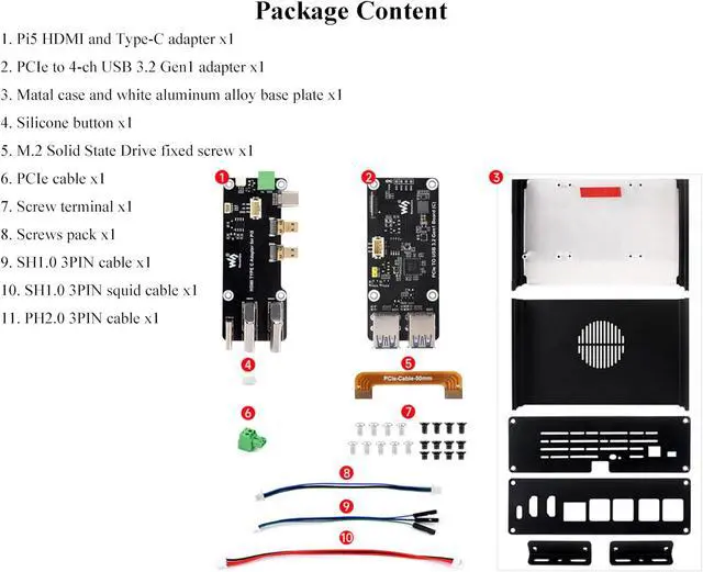 Alt view image 3 of 5 - UeeKKoo Mini PC Case for Raspberry Pi 5, Dual 4K HDMI Output, PCIe to 4-CH USB 3.2 Adapter, Aluminum Alloy Case with PCIe Extending to 4-CH USB3.2 Gen1 Ports (10 Items)