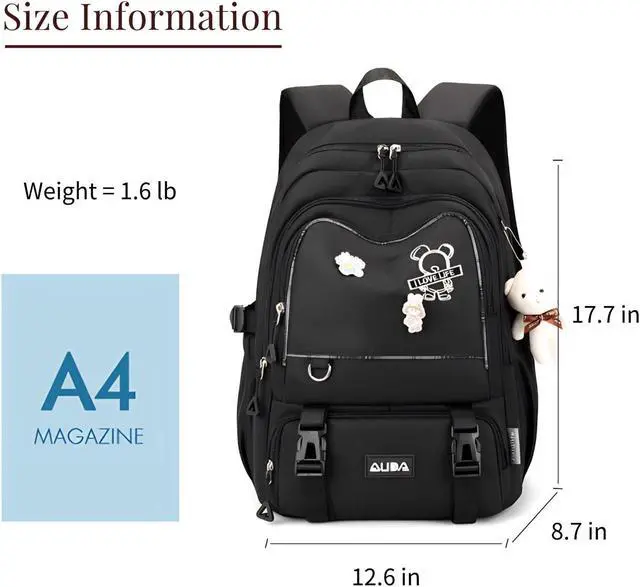 Alt view image 2 of 5 - ULPOCMU Cute School Laptop Backpack with Large Capacity Multiple Pockets for Girls Travel Friendly with Luggage Strap Accessory Included (Black)
