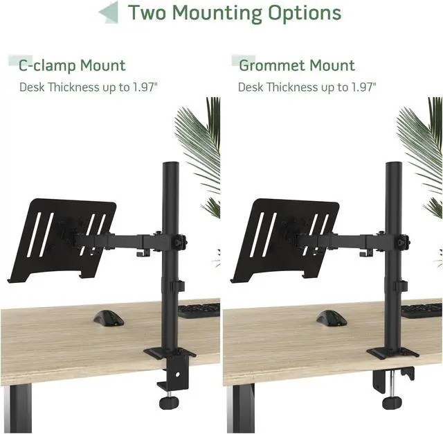 Alt view image 5 of 5 - UPGRAVITY Laptop Desk Mount, Single Laptop Stand Arm with Vented Tray for 17 inch Notebook or 14"-32" Monitor, Holds up to 17.6 lbs, Fully Adjustable, Clamp/Grommet Mounting, VESA 75/100mm