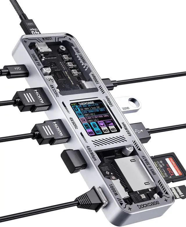 Main image of DOCKCASE Explorer Edition 10-in-1 USB C Hub, Dual 4K HDMI Docking Station for 2 Monitor, Gigabit Ethernet,1 USB-C and 3 USB-A Ports,100w PD, UHS-II TF/SD Card Reader for MacBook Pro, XPS, and More