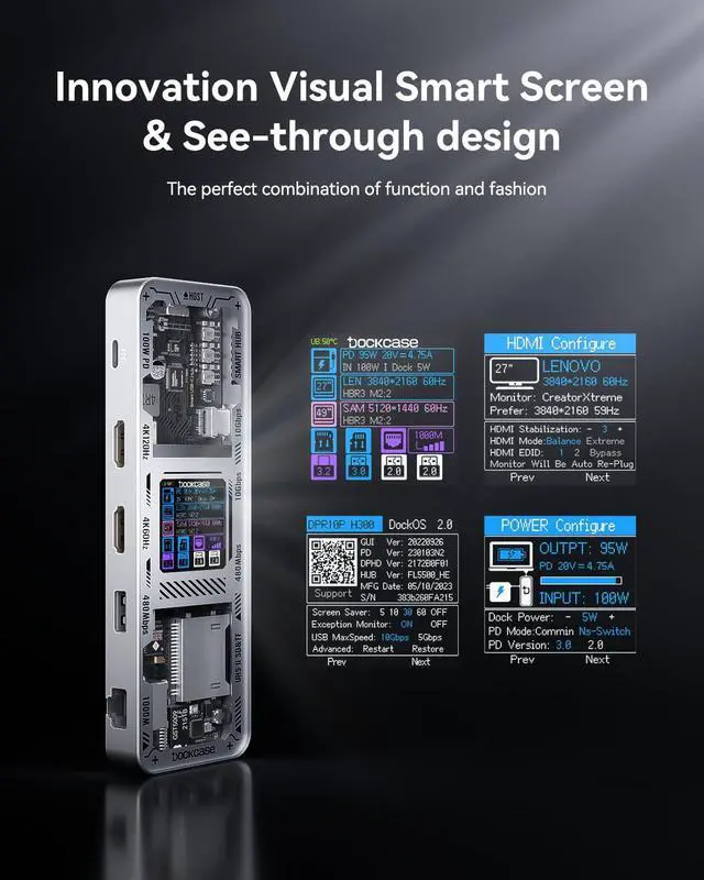 Alt view image 2 of 5 - DOCKCASE Explorer Edition 10-in-1 USB C Hub, Dual 4K HDMI Docking Station for 2 Monitor, Gigabit Ethernet,1 USB-C and 3 USB-A Ports,100w PD, UHS-II TF/SD Card Reader for MacBook Pro, XPS, and More