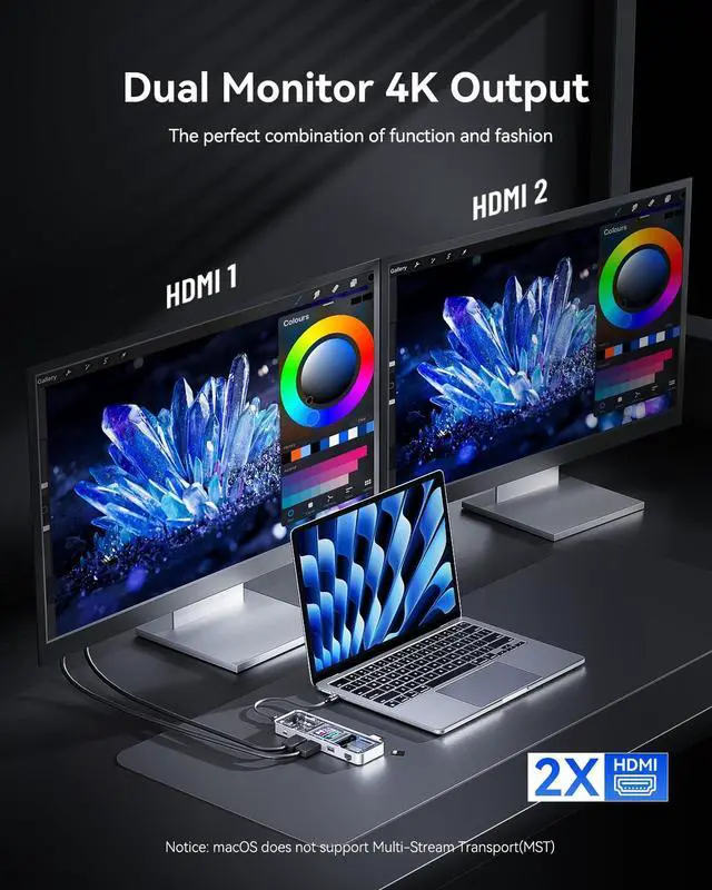 Alt view image 4 of 5 - DOCKCASE Explorer Edition 10-in-1 USB C Hub, Dual 4K HDMI Docking Station for 2 Monitor, Gigabit Ethernet,1 USB-C and 3 USB-A Ports,100w PD, UHS-II TF/SD Card Reader for MacBook Pro, XPS, and More