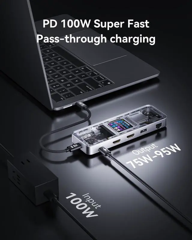 Alt view image 3 of 5 - DOCKCASE Explorer Edition 10-in-1 USB C Hub, Dual 4K HDMI Docking Station for 2 Monitor, Gigabit Ethernet,1 USB-C and 3 USB-A Ports,100w PD, UHS-II TF/SD Card Reader for MacBook Pro, XPS, and More