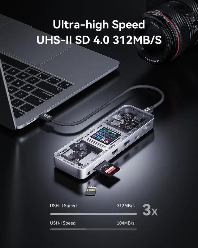 Alt view image 5 of 5 - DOCKCASE Explorer Edition 10-in-1 USB C Hub, Dual 4K HDMI Docking Station for 2 Monitor, Gigabit Ethernet,1 USB-C and 3 USB-A Ports,100w PD, UHS-II TF/SD Card Reader for MacBook Pro, XPS, and More