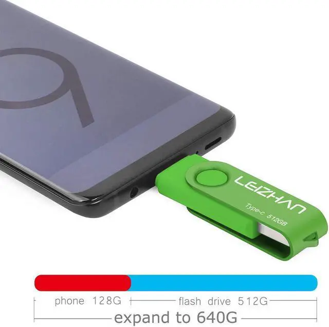 Alt view image 4 of 5 - leizhan 512GB USB-C Flash Drive, Type-C USB Drive 3.0 for Samsung Galaxy Note10, S10,Note 9, S9, Note 8,S8,Google Pixel, Green