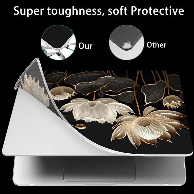 Alt view image 4 of 5 - Tuiklol Case for MacBook Air 15 inch 2025 2024 2023 Model A3241 M4 / M3 A3114 / M2 A2941, Bracket Hard Shell Case with Keyboard Cover for MacBook Air 15.3'' Cover, Lotus Bud