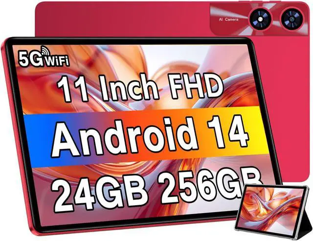 Main image of Android 14 Tablet 11 Inch Tablets, 24GB RAM 256GB ROM(1TB Expand), Octa-Core Tablets with 8000 mAh Battery, 5G WiFi, Bluetooth 5.0, Android Tablet 5MP+13MP Dual Camera, IPS Touch Screen, GPS Tab-Red