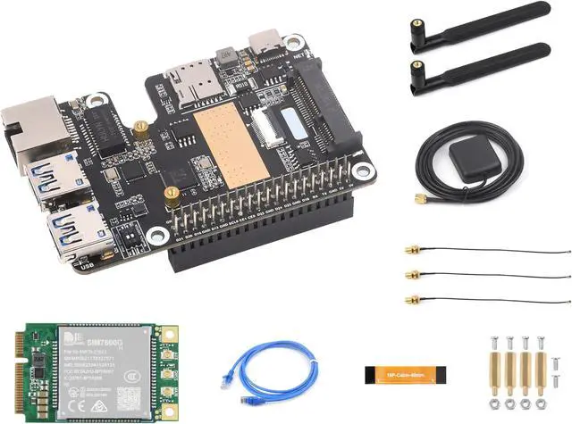 Main image of PCIe to MiniPCIe/Gigabit Ethernet/USB 3.2 Gen1 HAT for Raspberry Pi 5, HAT+ Standard, Support Global Band 4G/3G/2G and GNSS Positioning, Support Multi-System, Comes with SIM7600G-H-PCIE 4G Module