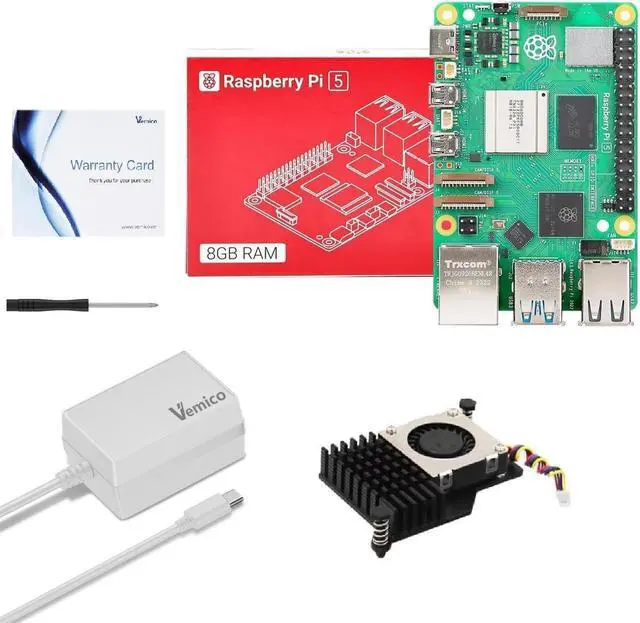 Main image of Vemico Raspberry Pi 5 Kit 8GB RAM with 5V DC Active Cooler, 27W 5.1V5A PD Type-C Power Supply for Raspberry Pi 5, Raspberry Pi 5 8GB Single Board and Screwdriver Included
