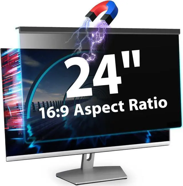 Main image of VERPONITY Magnetic Computer Privacy Screen 24 Inch, Aesthetic 9H Hardness Hanging Privacy Screen for Computer Monitor with Anti-Blue Light Coating, Removable Magnetic Monitor Privacy Screen