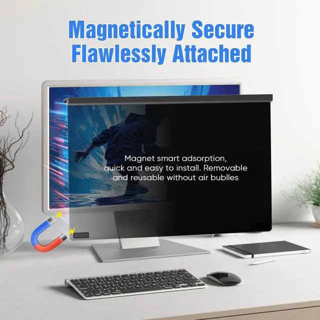 Alt view image 2 of 5 - VERPONITY Magnetic Computer Privacy Screen 24 Inch, Aesthetic 9H Hardness Hanging Privacy Screen for Computer Monitor with Anti-Blue Light Coating, Removable Magnetic Monitor Privacy Screen