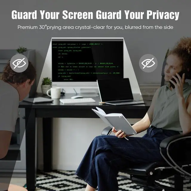 Alt view image 3 of 5 - VERPONITY Magnetic Computer Privacy Screen 24 Inch, Aesthetic 9H Hardness Hanging Privacy Screen for Computer Monitor with Anti-Blue Light Coating, Removable Magnetic Monitor Privacy Screen