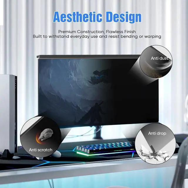 Alt view image 4 of 5 - VERPONITY Magnetic Computer Privacy Screen 24 Inch, Aesthetic 9H Hardness Hanging Privacy Screen for Computer Monitor with Anti-Blue Light Coating, Removable Magnetic Monitor Privacy Screen