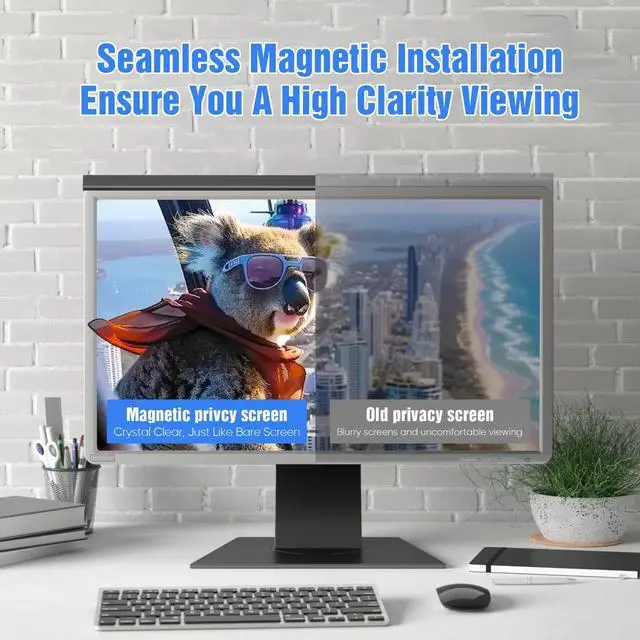 Alt view image 5 of 5 - VERPONITY Magnetic Computer Privacy Screen 24 Inch, Aesthetic 9H Hardness Hanging Privacy Screen for Computer Monitor with Anti-Blue Light Coating, Removable Magnetic Monitor Privacy Screen