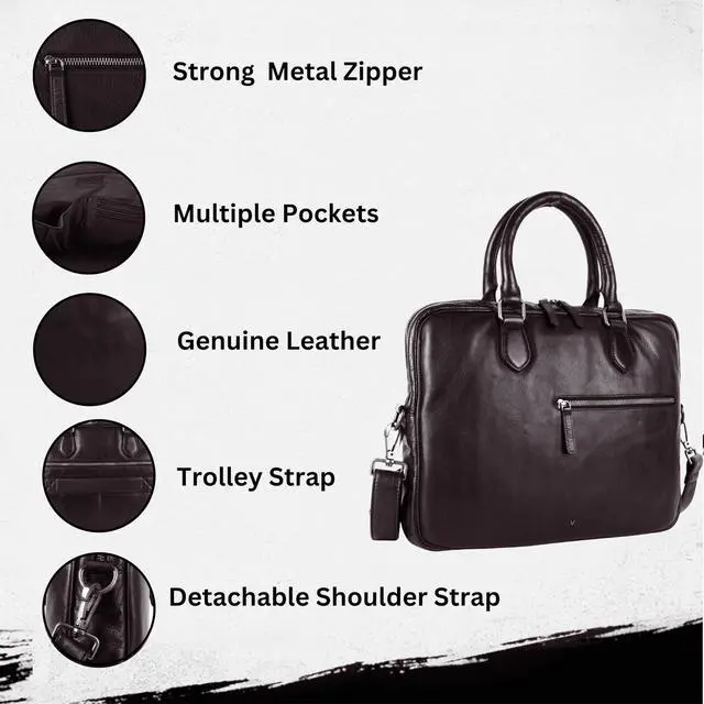 Alt view image 2 of 5 - Genuine Italian Leather 14-Inch Laptop Messenger Bag for Men - Multifunctional Satchel Shoulder Bag with Detachable Strap (Brown)