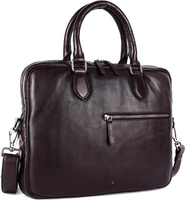 Main image of Genuine Italian Leather 14-Inch Laptop Messenger Bag for Men - Multifunctional Satchel Shoulder Bag with Detachable Strap (Brown)