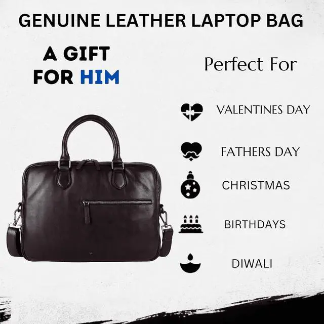 Alt view image 5 of 5 - Genuine Italian Leather 14-Inch Laptop Messenger Bag for Men - Multifunctional Satchel Shoulder Bag with Detachable Strap (Brown)
