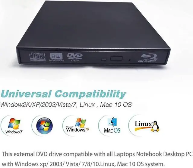 Alt view image 4 of 5 - VSVABEFV External Blu Ray DVD Drive USB 2.0 Ultra-Slim CD/DVD-ROM CD/DVD-RW Burner Player Rewriter External CD DVD Blu-ray Drive 3D