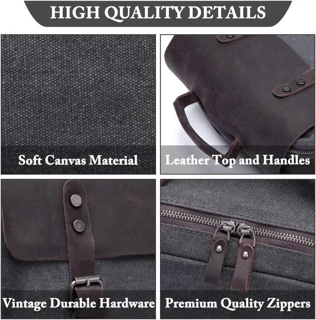 Alt view image 3 of 5 - VASCHY Leather Laptop Backpack, Casual Canvas Campus Rucksack with 15.6 inch Laptop Compartment