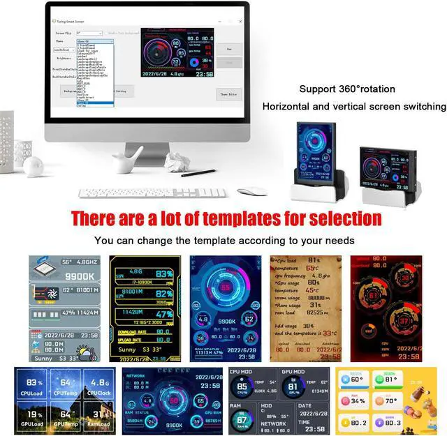 Alt view image 4 of 5 - Walfront Mini Monitor Display Computer Monitor Screen IPS Full View CPU GPU HDD Time Date Portable Smart Monitor IPS Display Various Modes for Computer USB Mini Secondary Screen 320x480