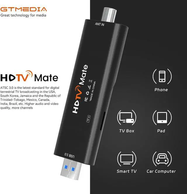 Alt view image 2 of 5 - USB TV Tuner Next-Gen ATSC 3.0 / ATSC 1.0 Tuners Stick for Multiple-Android Phone Tablet Car Computer USB 3.0 Digital TV Tuner with DVR Recording Support HDTV Player Android App