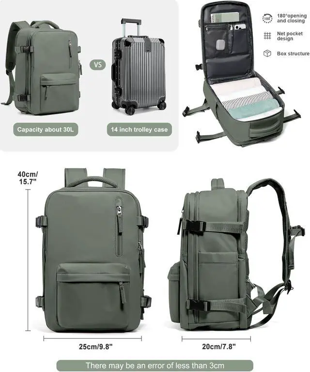 Alt view image 2 of 5 - VGCUB Travel Backpack for Women Men for Spirit Airlines Personal Item Bag 18x14x8 Inches Laptop College Waterproof Carry on Flight Approved Work Backpack Mochila de Viaje,Army green