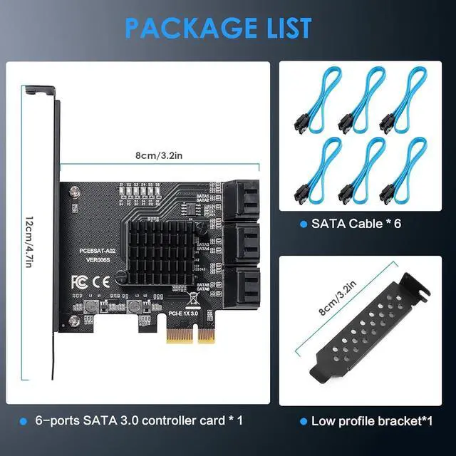 Alt view image 4 of 5 - YBBOTT PCIE SATA 6 Gbit/s PCIE Expansion Card 6 Port PCIE 1X SATA Card SATA Controller PCIE 3.0 GEN3 ASM1166 Chipset with 6 SATA Cables and Flat Bracket