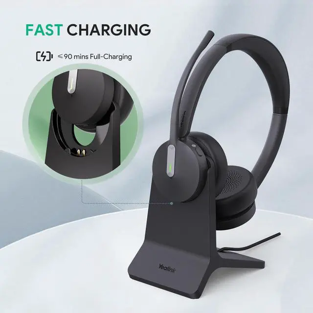 Alt view image 4 of 5 - Yealink BH70 with Stand Wireless Bluetooth Headset with Microphone for Work, up to 35h Talking Battery Life, 3 Noise Cancellation Mics, Teams Certified, <=90min Fast Charging, NO Power Adapter Needed