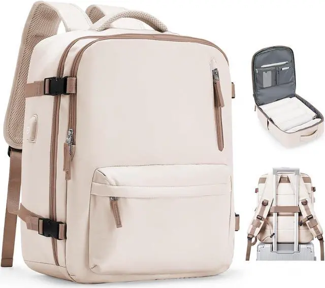 Main image of VGCUB Lightweight Travel Backpack for Women Men,Carry on Backpack Flight Approved Luggage,Water Resistant Laptop College Work Backpack Personal Item Daypack Bookbag Mochila de Viaje,Beige with Brown