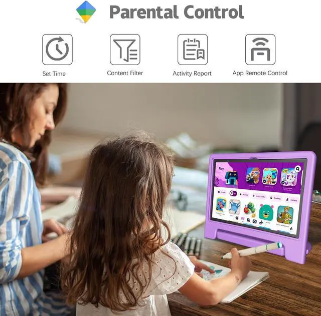Alt view image 4 of 5 - VNEIMQN Kids Tablet, 10.1 Inch Tablet for Kids Android 14, 64GB Octa-Core, WiFi, Big Battery, Google Kids Space, Parental Control 1280 * 800 HD Display Children Tablets Purple
