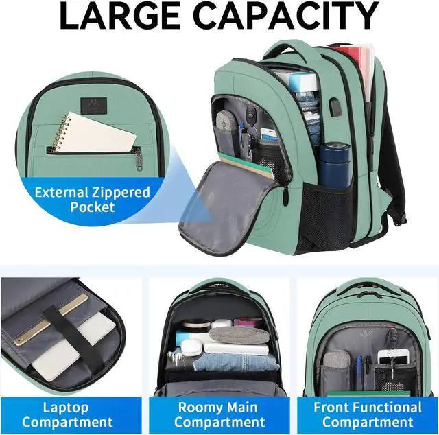 Alt view image 4 of 5 - MATEIN Laptop Backpack for Women, Expandable 15.6 inch with USB Charging Port, Anti Theft Travel School Backpack, Water Resistant College Bookbag for Computer Bag Gifts for Men Women, Cyan