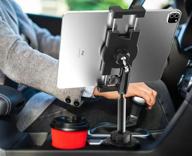 Alt view image 4 of 5 - YOOZ Car Cup Holder Tablet Mount Heavy Duty [No Shaking 360 Rotation] Truck Cupholder Holder with Metal Arm for Tablet & Phone, iPad Pro Air Mini, Galaxy Tab, Kindle, Surface, 4-12.9