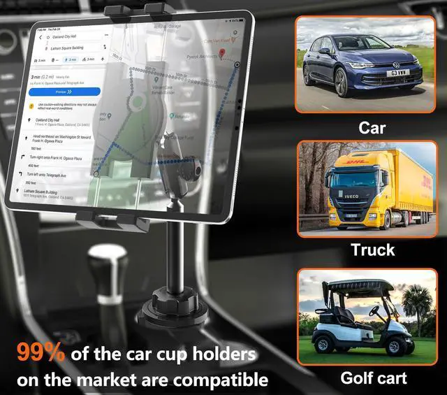 Alt view image 3 of 5 - YOOZ Car Cup Holder Tablet Mount Heavy Duty [No Shaking 360 Rotation] Truck Cupholder Holder with Metal Arm for Tablet & Phone, iPad Pro Air Mini, Galaxy Tab, Kindle, Surface, 4-12.9