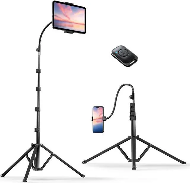 Main image of Weilisi Heavy Duty Tablet Tripod Stand 82" Tall, Floor Stand with Remote and Adjustable Gooseneck for Watching/Stream/Recording, Tripod for iPad Pro 12.9"/Kindle/iPhone, and All 4.5-13" Tablet/Phone